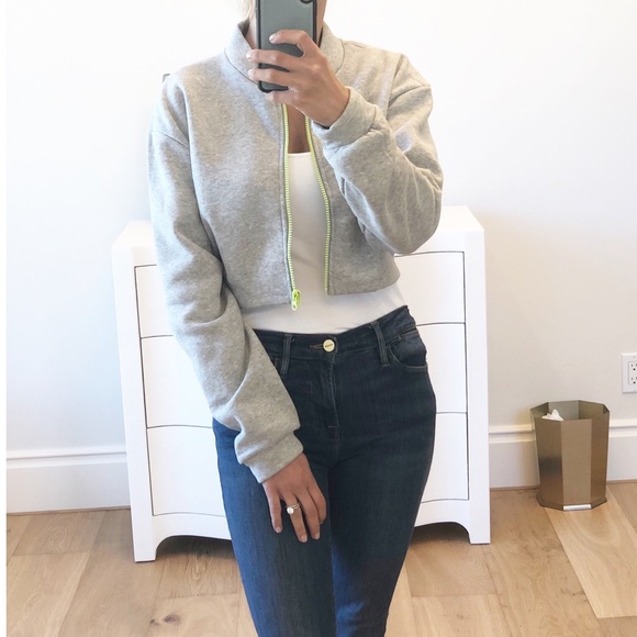 KIEV Gray Cropped Fleece Zip Up Jacket w Neon - Picture 5 of 6